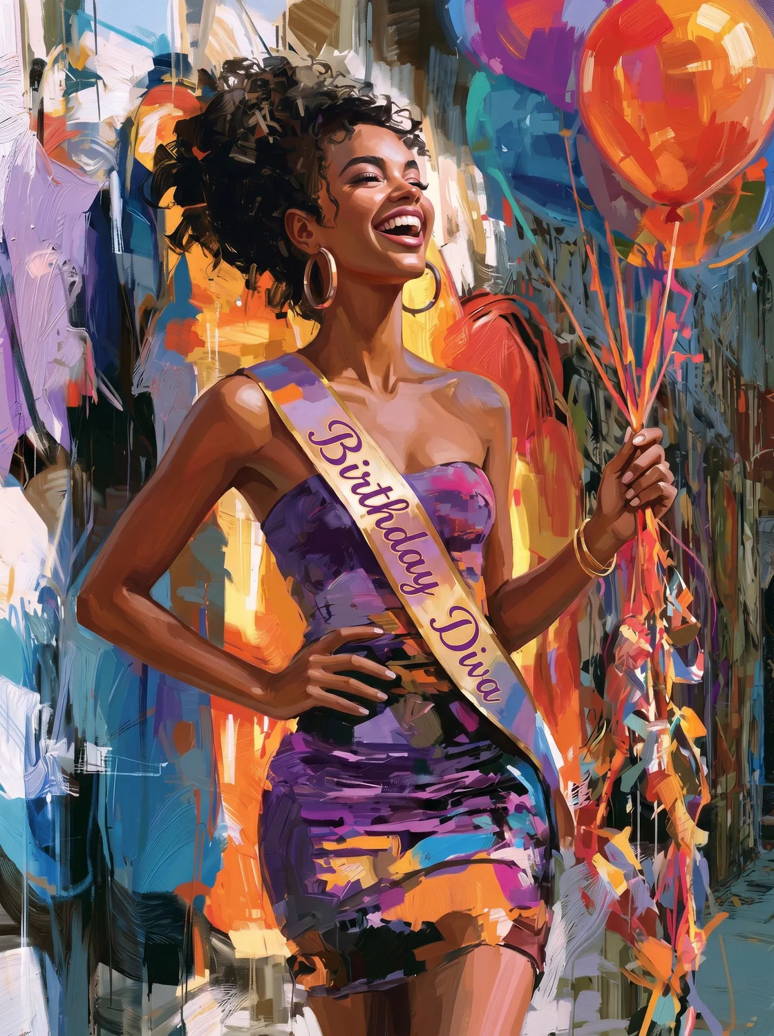 Birthday Diva teen girl vibrant illustrated celebration