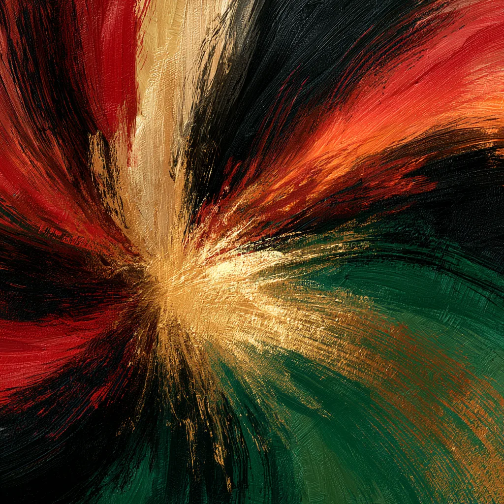 Abstract red black green and gold sunburst celebrating Juneteenth freedom