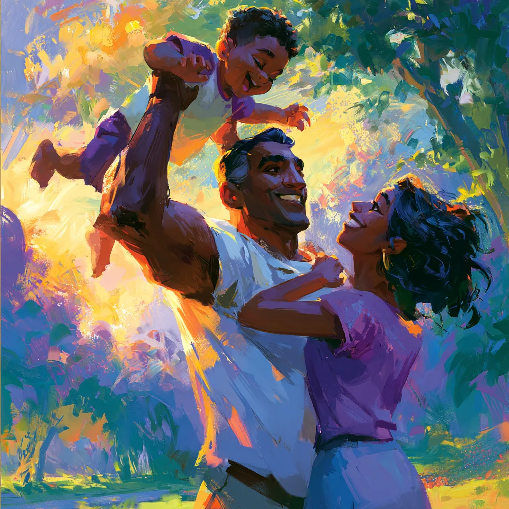 Father joyfully tossing laughing toddler high in the air