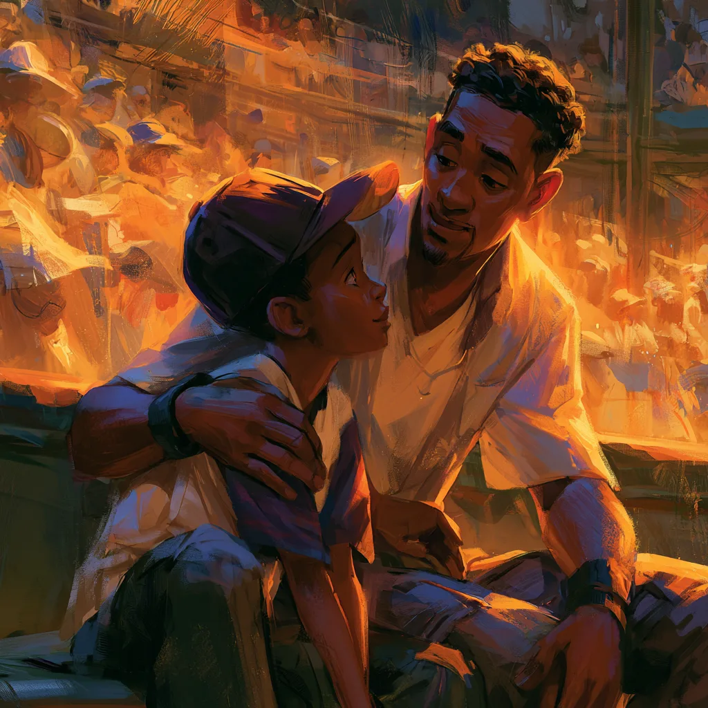 Tender moment between an African American stepdad and stepchild